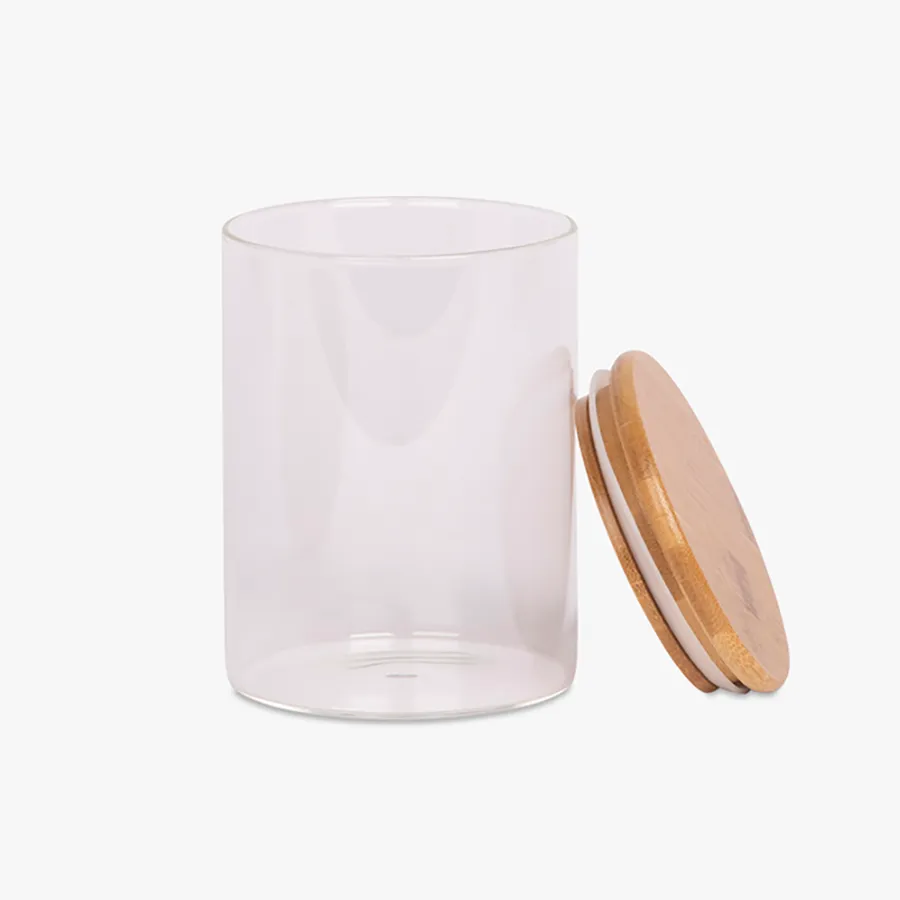 Vaso Vidrio - Clear c/Tapa Madera 8cmx10cm - 500ml - Image 2