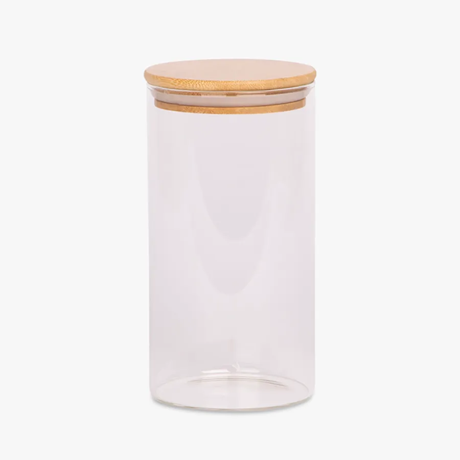 Vaso Vidrio - Clear c/Tapa Madera 8x15cm